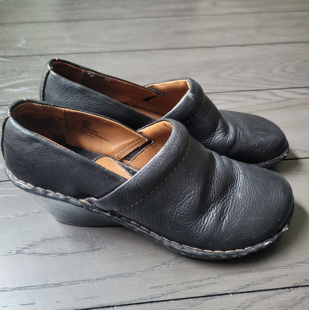Bjorndal Melissa Black Leather Wedge Clogs Heels shoes Women’s US 8.5